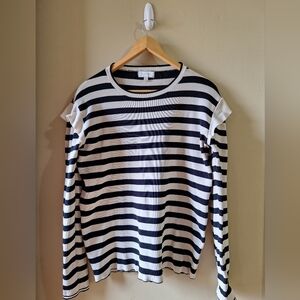 Blouse Black and Beige Long Sleeve Top Size M